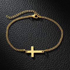 Stainless Steel 18K Gold Cross Pendant Bracelet Minimalist Religious Jewelry