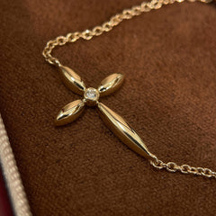 Adjustable Sterling Silver Cross Bracelet with Gold Plating