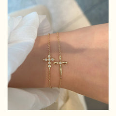 Adjustable Sterling Silver Cross Bracelet with Gold Plating