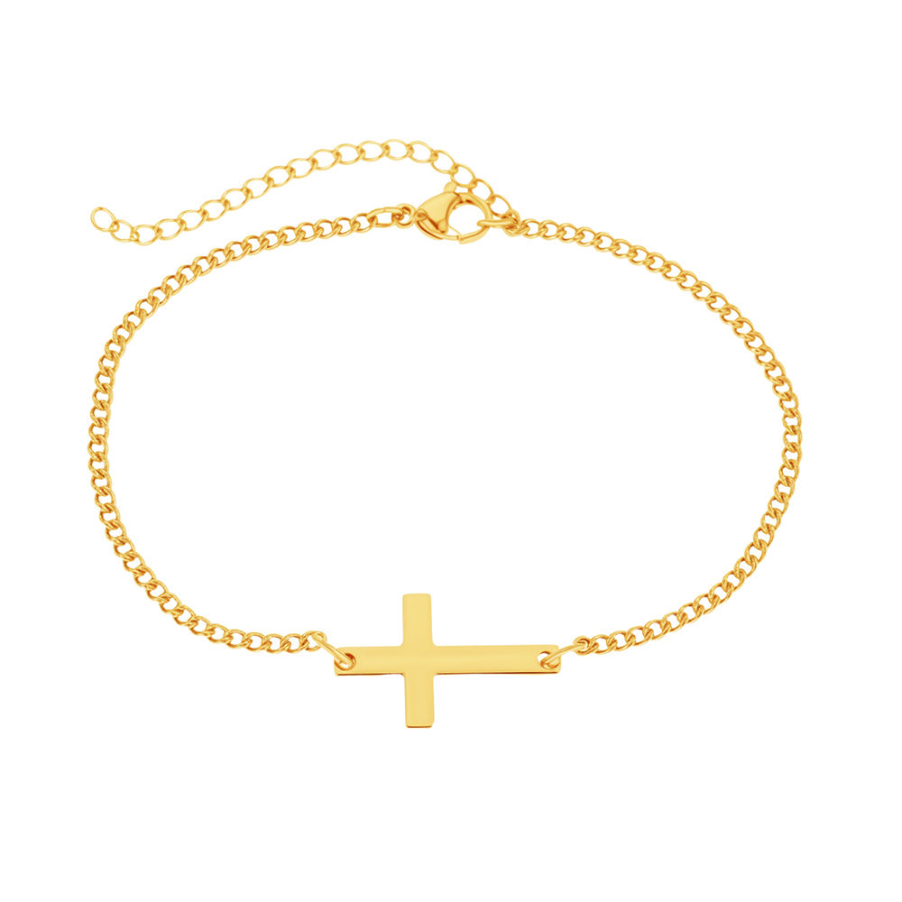 Stainless Steel 18K Gold Cross Pendant Bracelet Minimalist Religious Jewelry