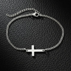 Stainless Steel 18K Gold Cross Pendant Bracelet Minimalist Religious Jewelry
