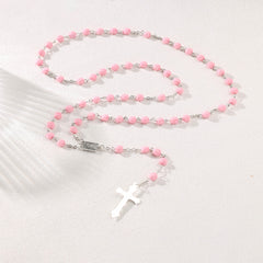 Geometric Rosary Necklace with Rose Cross