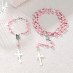 Geometric Rosary Necklace with Rose Cross