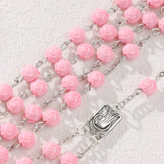 Geometric Rosary Necklace with Rose Cross